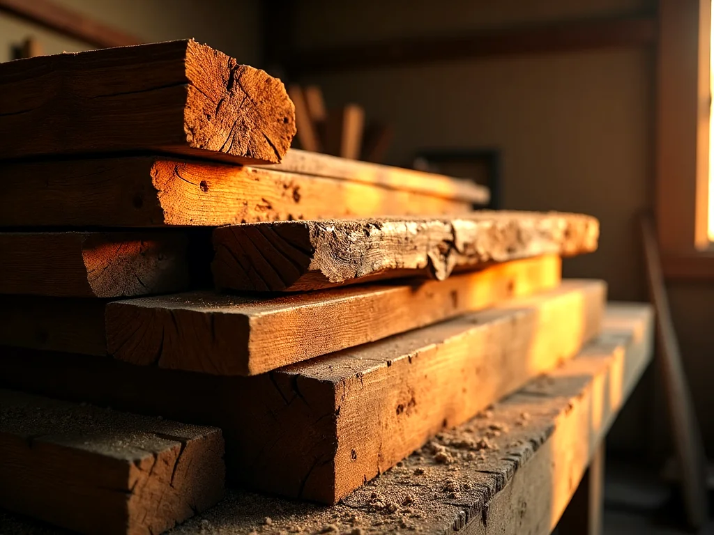 Gestapeltes Holz in der Werkstatt